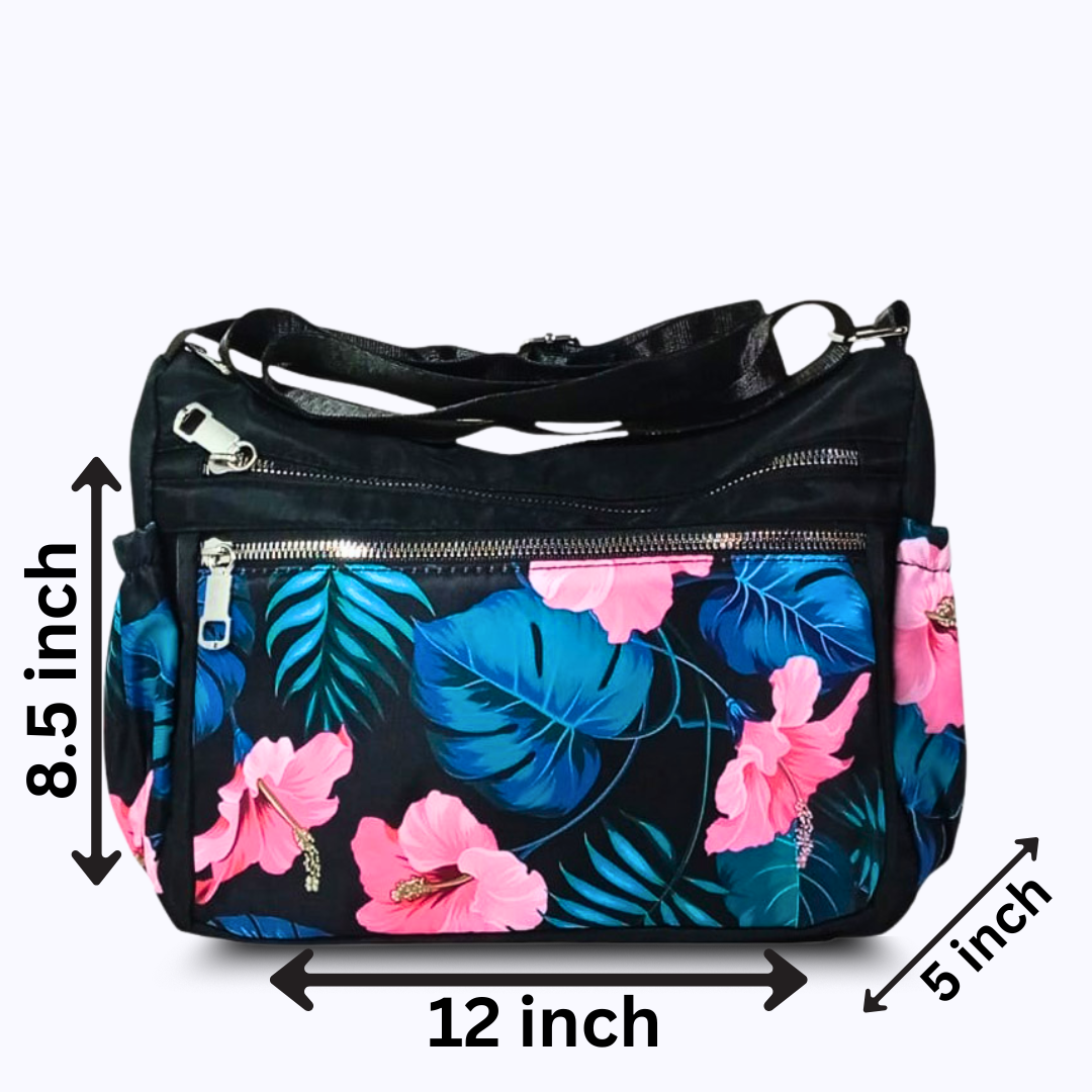 Printed parachute shoulder bag - Pink blue flower Multicolor hand/ shoulder bags
