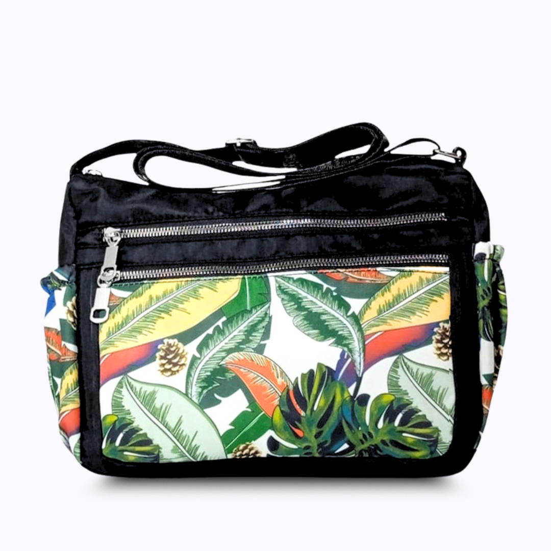 Green Leaves Printed nylon shoulder bag