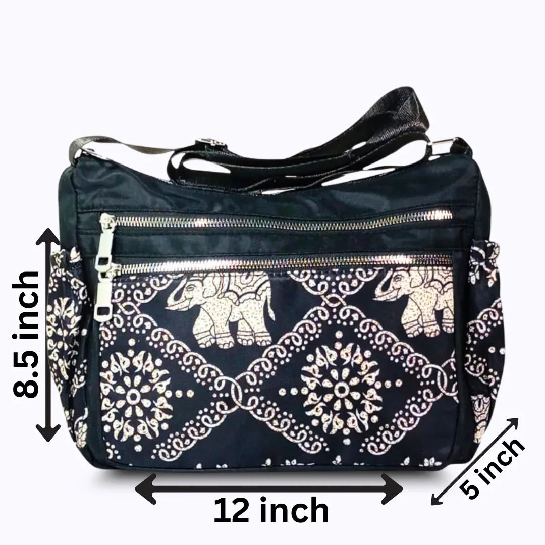 Printed parachute shoulder bag - Elephant black and grey hand/ shoulder bags
