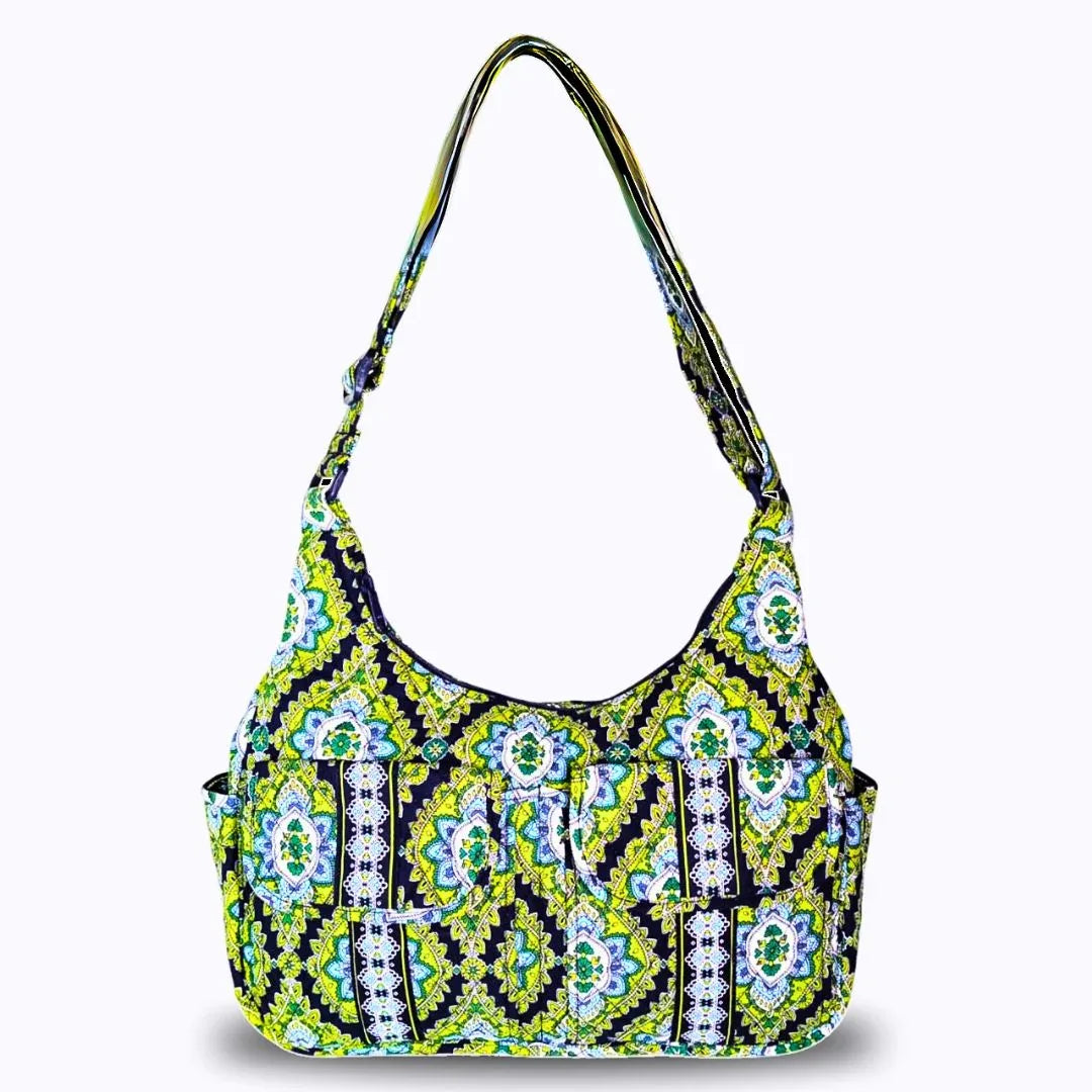 Dark Vintage Crossbody Bag Floral Pattern Quilted Fabric