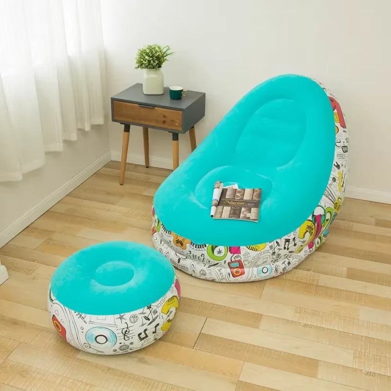 2pcs Inflatable durable graffiti sofa Blue sofa