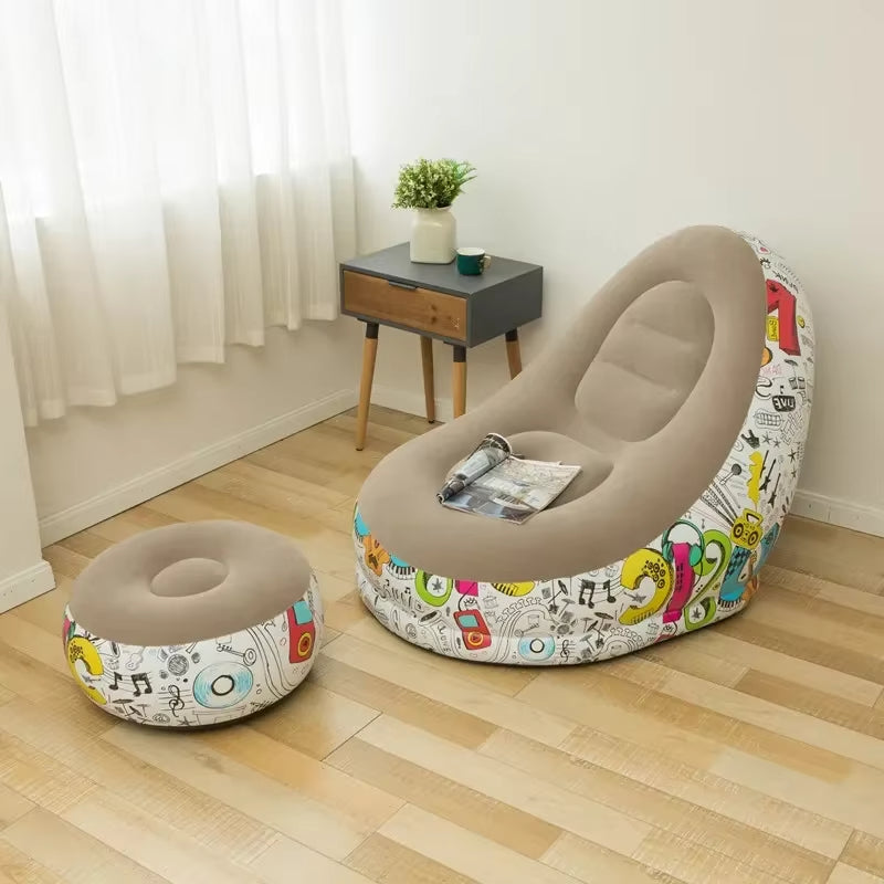 2pcs Inflatable durable graffiti sofa Beige sofa