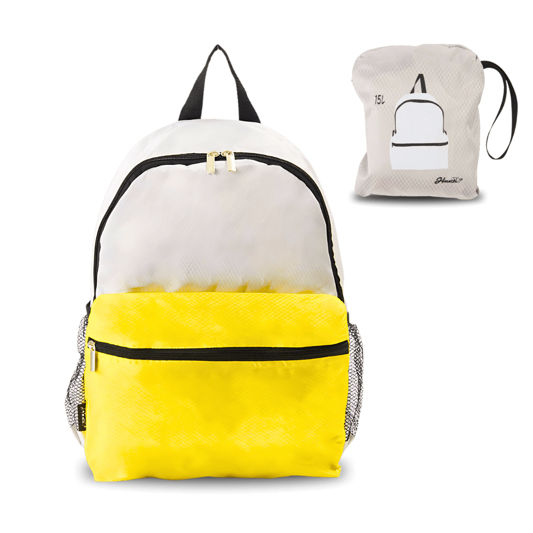 Grey Yellow Pocketable Foldable Backpack