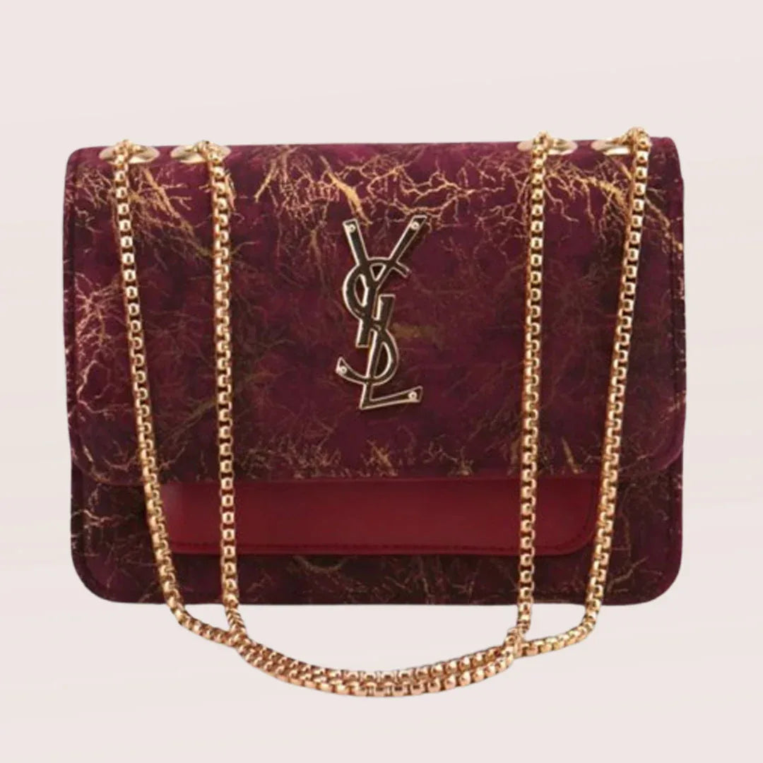 Vibrant printed purse dark red purse