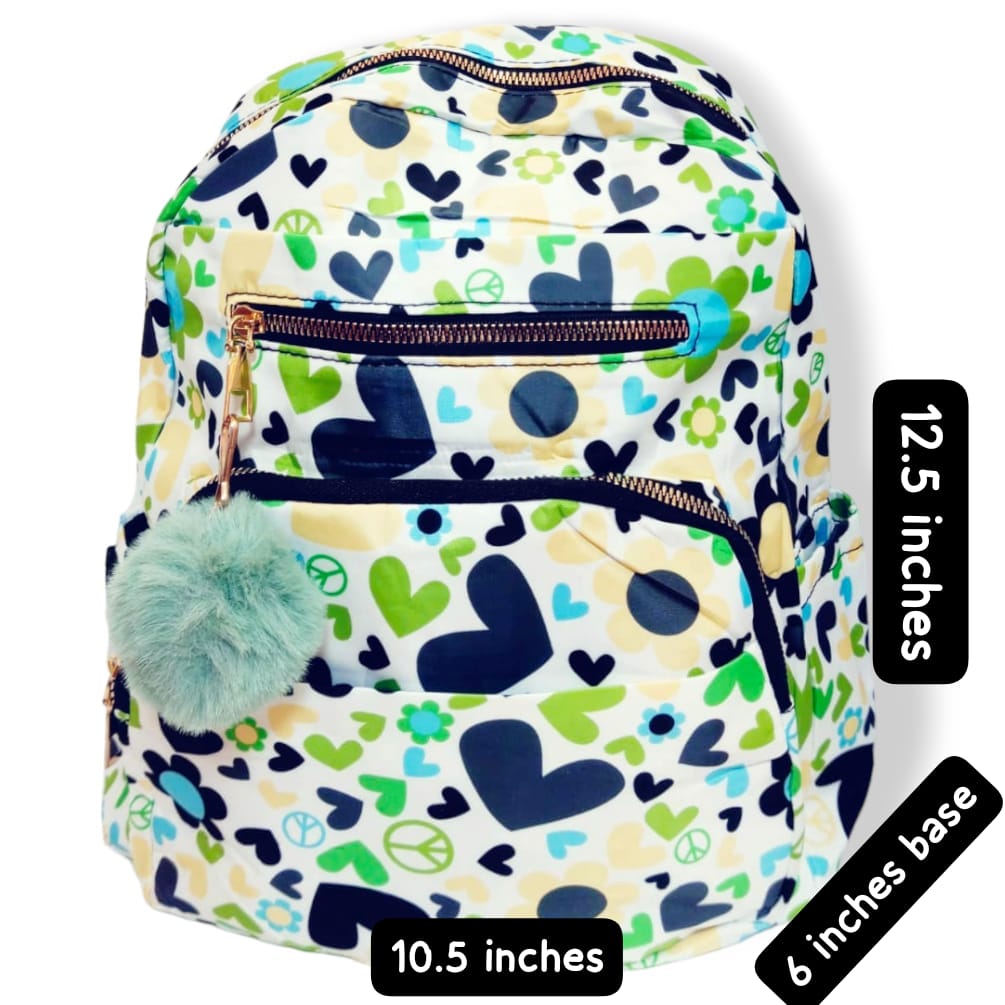 Medium Printed backpacks with fur ball Green backpacks