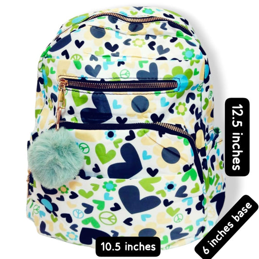 Medium Printed backpacks with fur ball Green backpacks