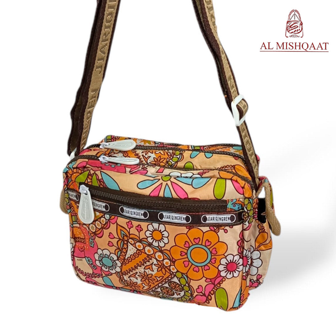Vintage floral triple zipper bag shoulder bag / crossbody bag