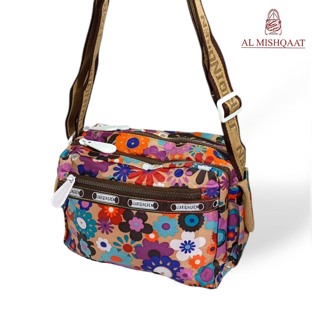 Multicolor floral triple zipper bag shoulder bag / crossbody bag