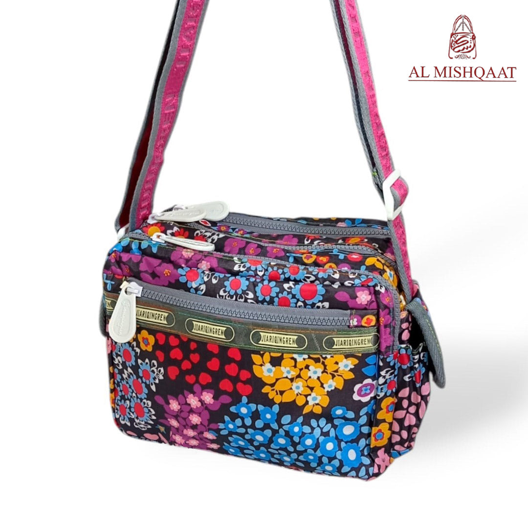 Elegant floral triple zipper bag shoulder bag / crossbody bag