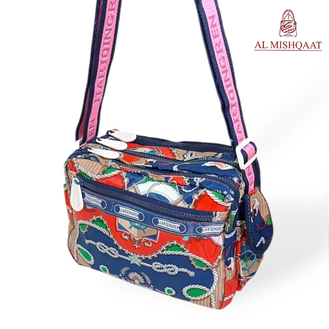 Blue pirate triple zipper bag shoulder bag / crossbody bag
