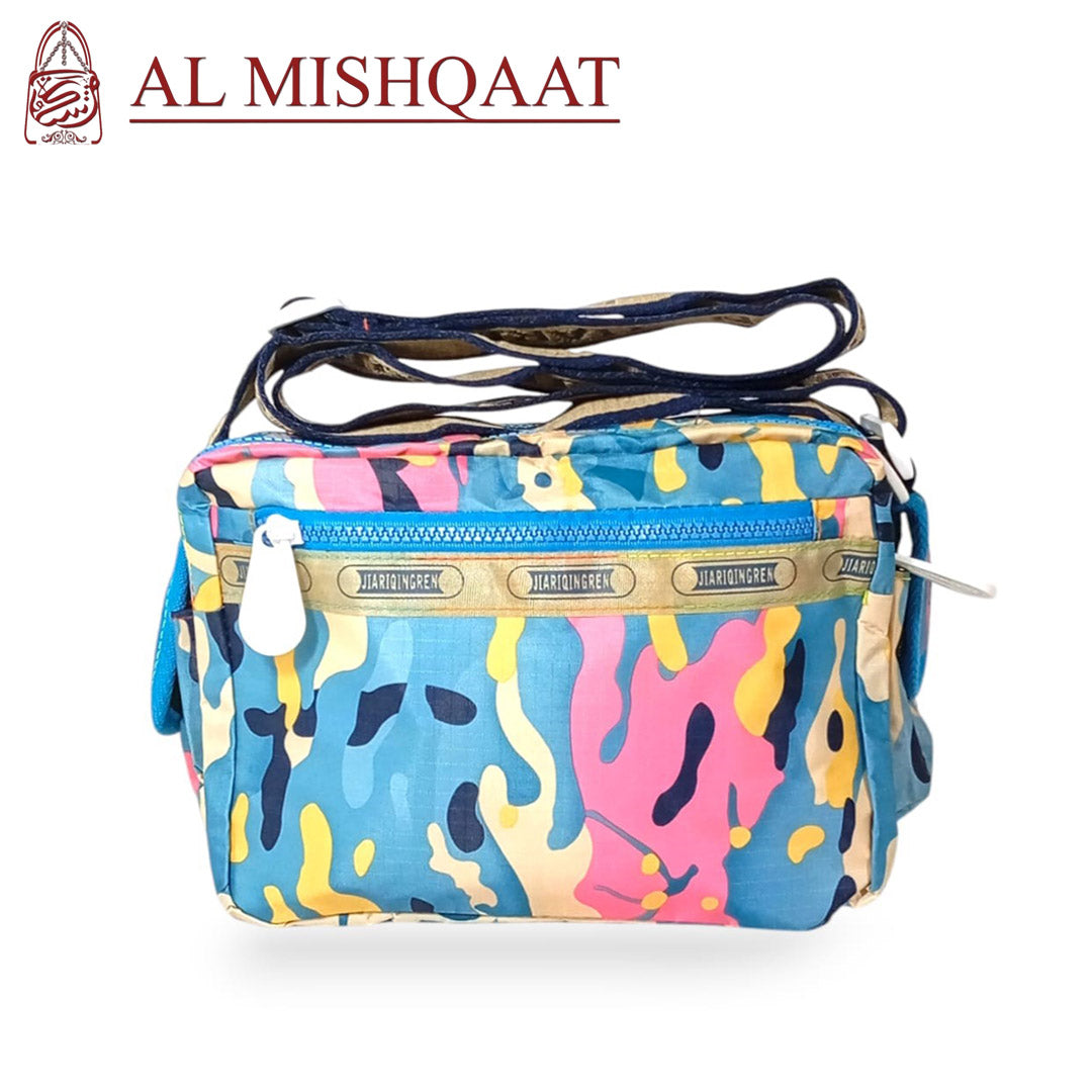 Blue splash triple zipper bag shoulder bag / crossbody bag