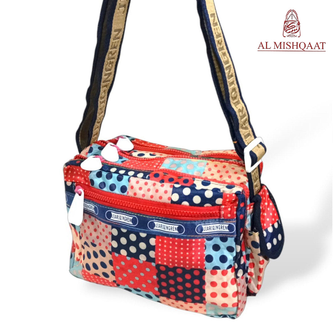 Dotted checkered triple zipper bag shoulder bag / crossbody bag