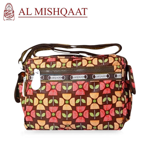 Checkered floral triple zipper bag shoulder bag / crossbody bag