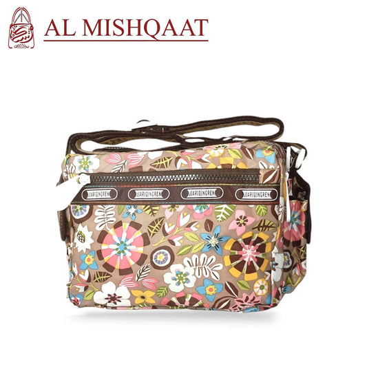 Light brown floral triple zipper bag shoulder bag / crossbody bag