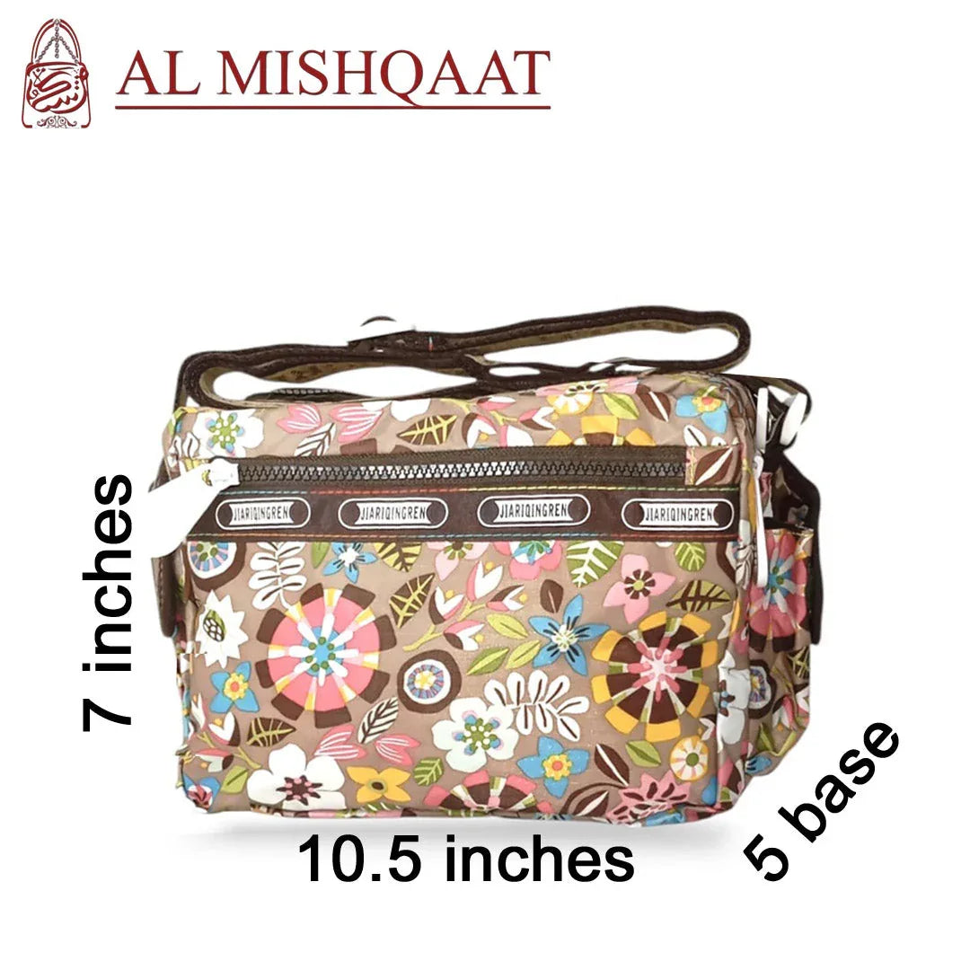 Light brown floral triple zipper bag light brown shoulder bag / crossbody bag