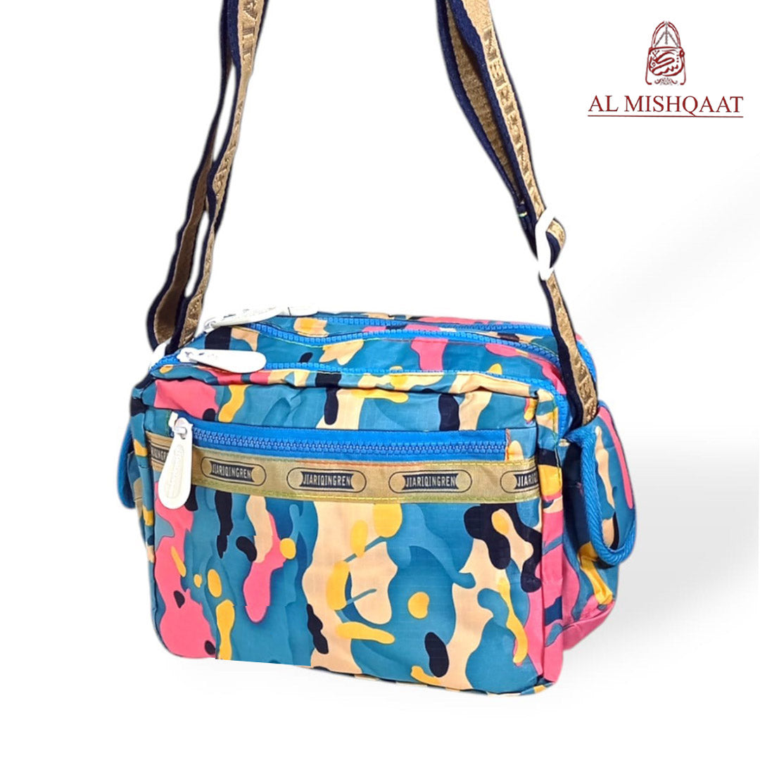 Blue splash triple zipper bag shoulder bag / crossbody bag