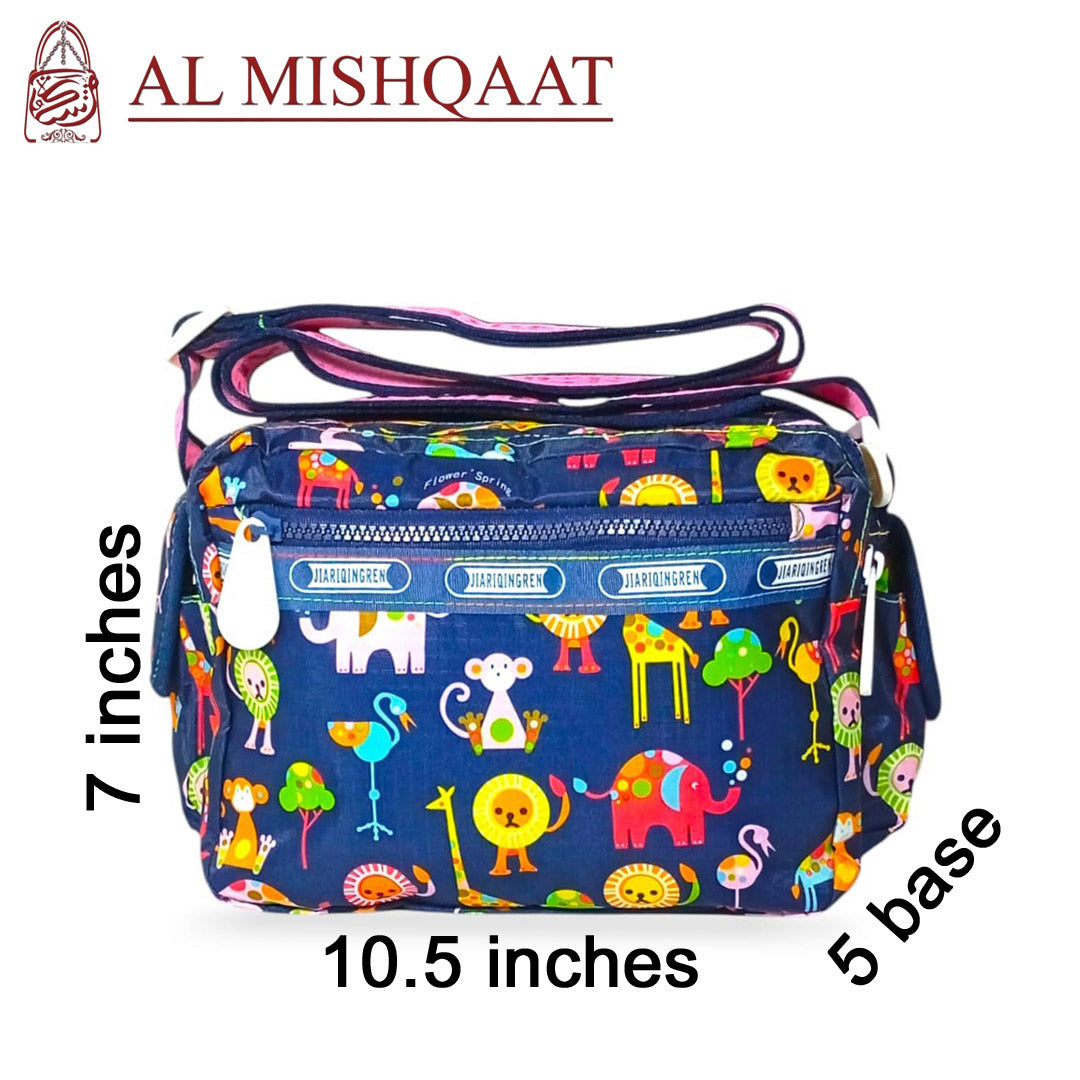 Animal design triple zipper bag Blue shoulder bag / crossbody bag