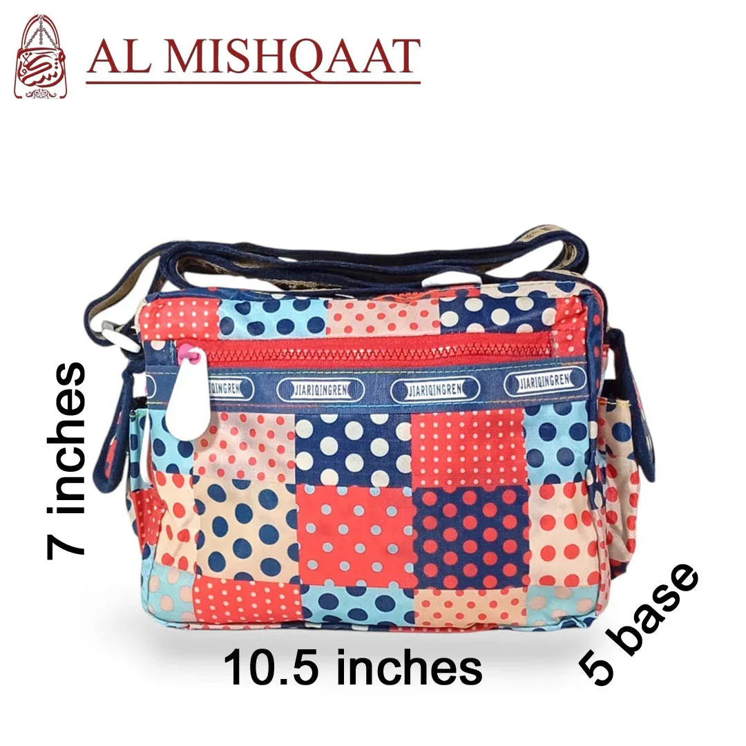 Dotted checkered triple zipper bag Red shoulder bag / crossbody bag