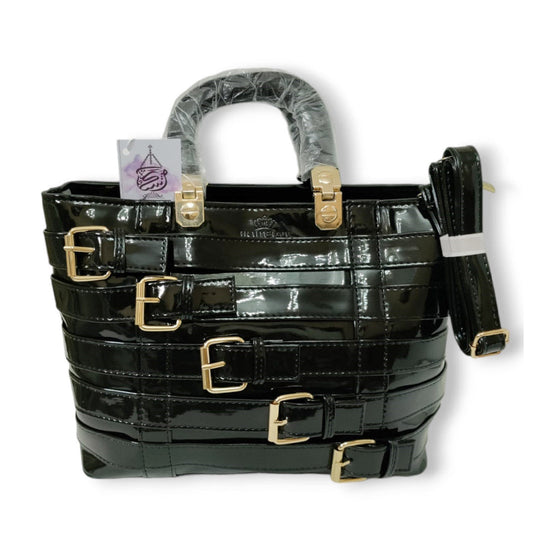 Artificial metallic belts hand / shoulder bag Black hand/shoulder bags