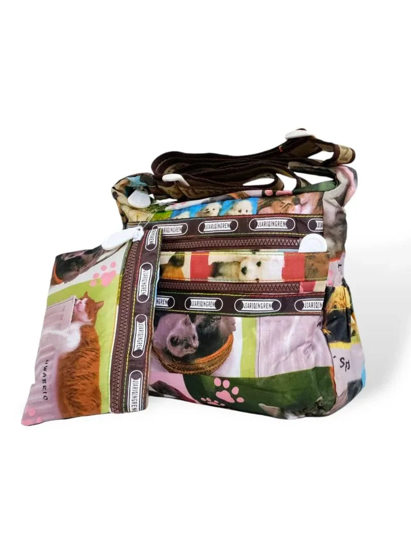 Brown Cat White Zipper Crossbody Bag Brown hand/ shoulder/ crossbody bags