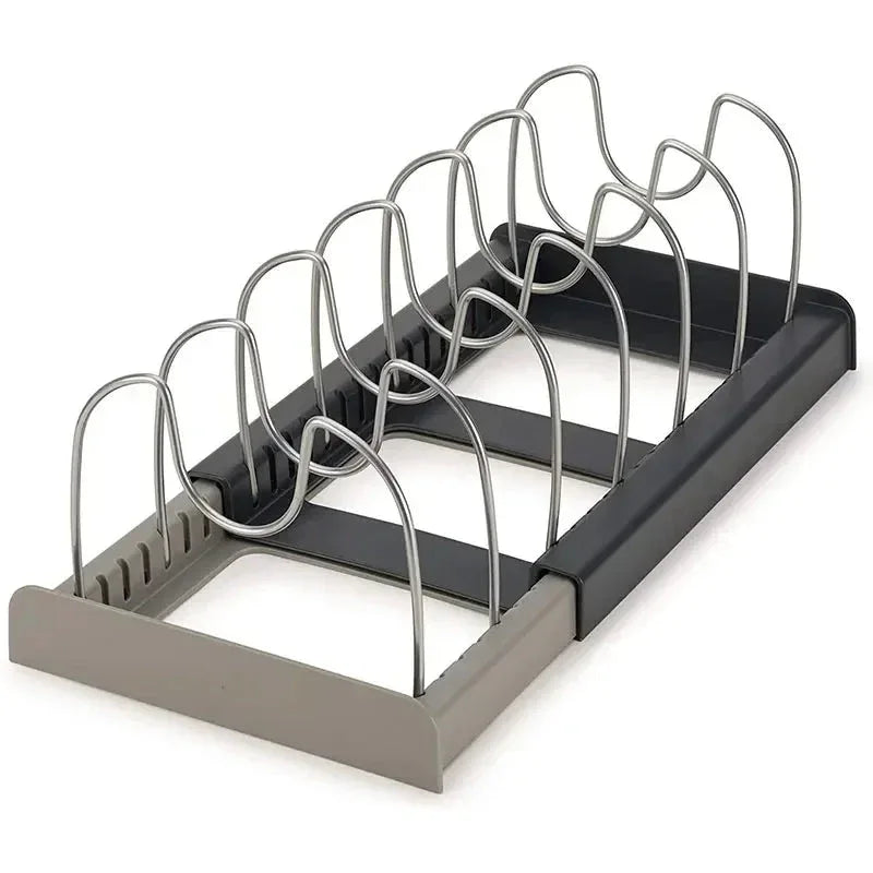 Expandable cookware organizer black and grey organizer