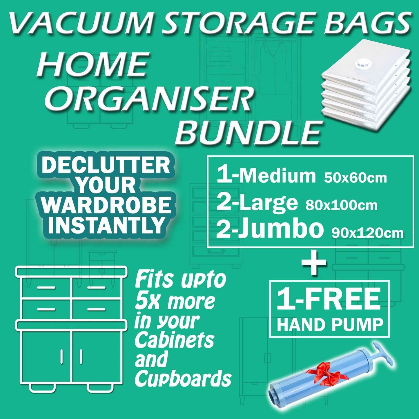 Vacuum Storage Bags Home Organiser Bundle