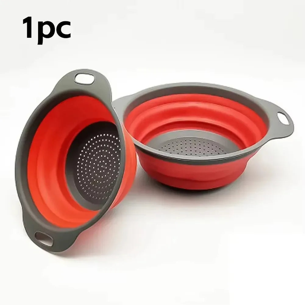 Large silicone foldable strainer Red adjustable