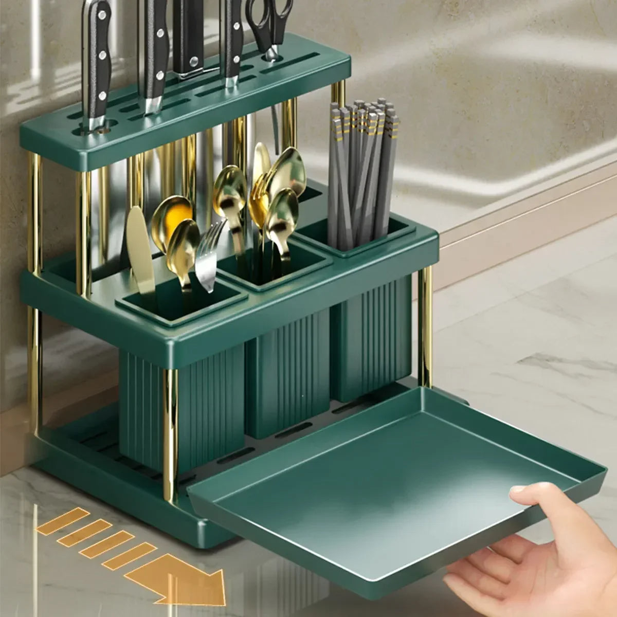 Kitchen accessories including storage containers, organizers, and cooking tools for daily use