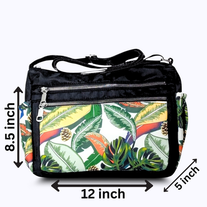 Green Leaves Printed nylon shoulder bag