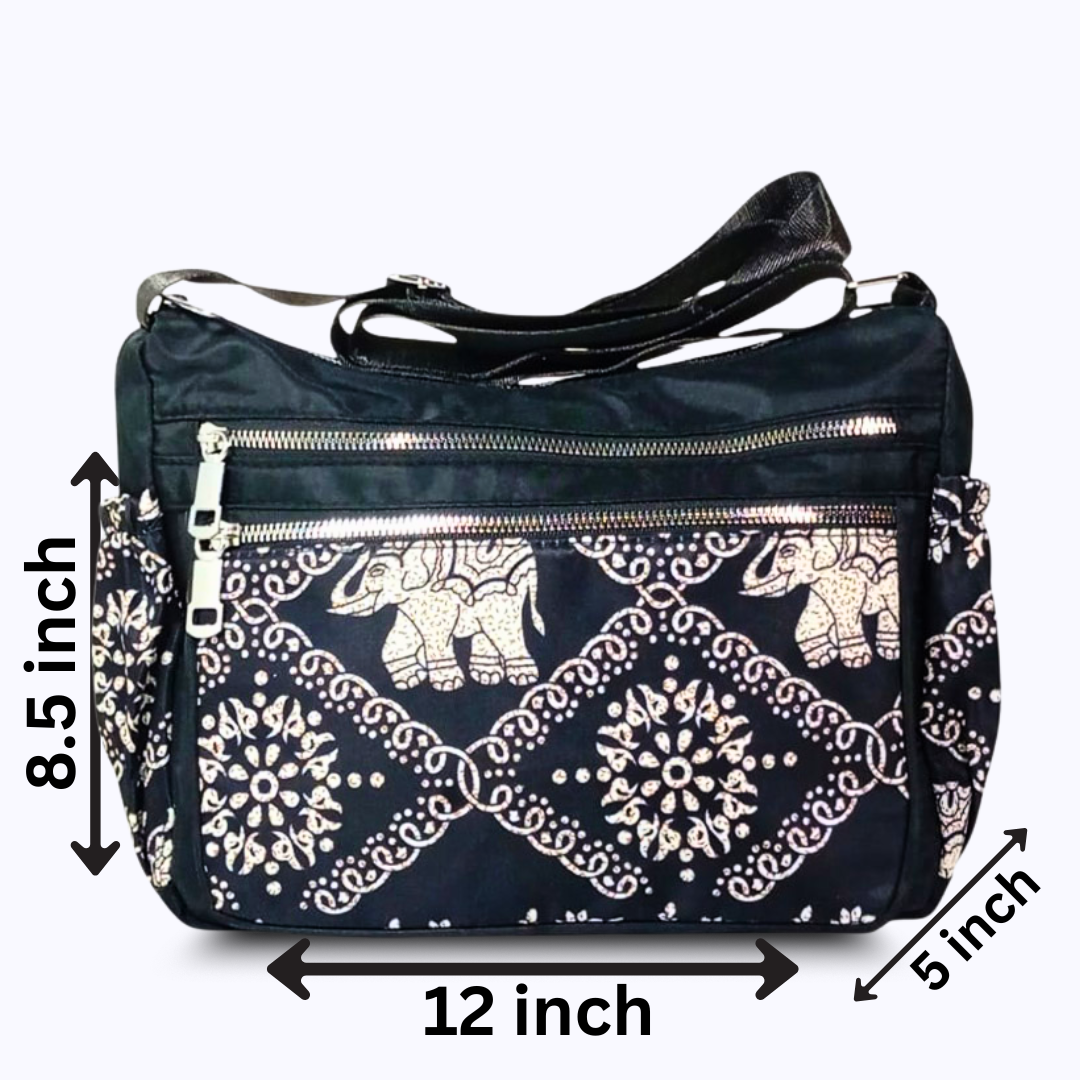 Printed parachute shoulder bag - Elephant black and grey hand/ shoulder bags