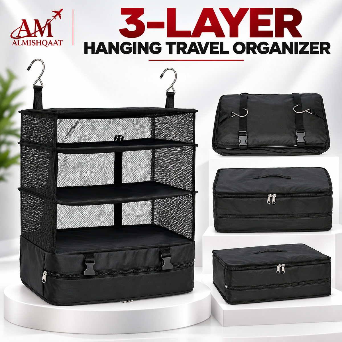 Foldable 3-Layer Multi-Functional Hanging Travel Organizer Bag
