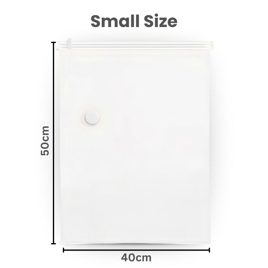 A white small-size zip-top storage bag shown on a light gray background with dimension lines and text indicating 50 cm height and 40 cm width.
