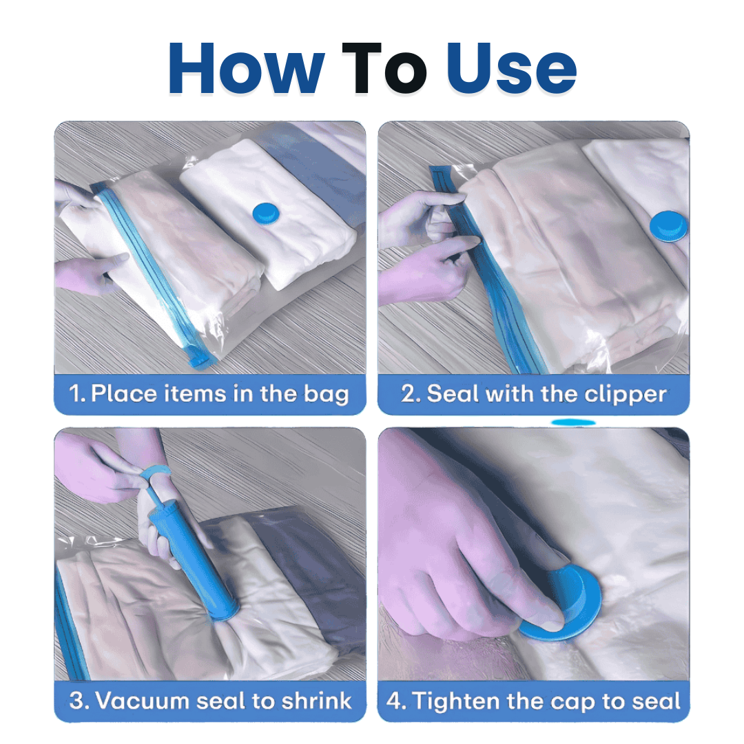 vacuum storage bags compressing clothes to save luggage space