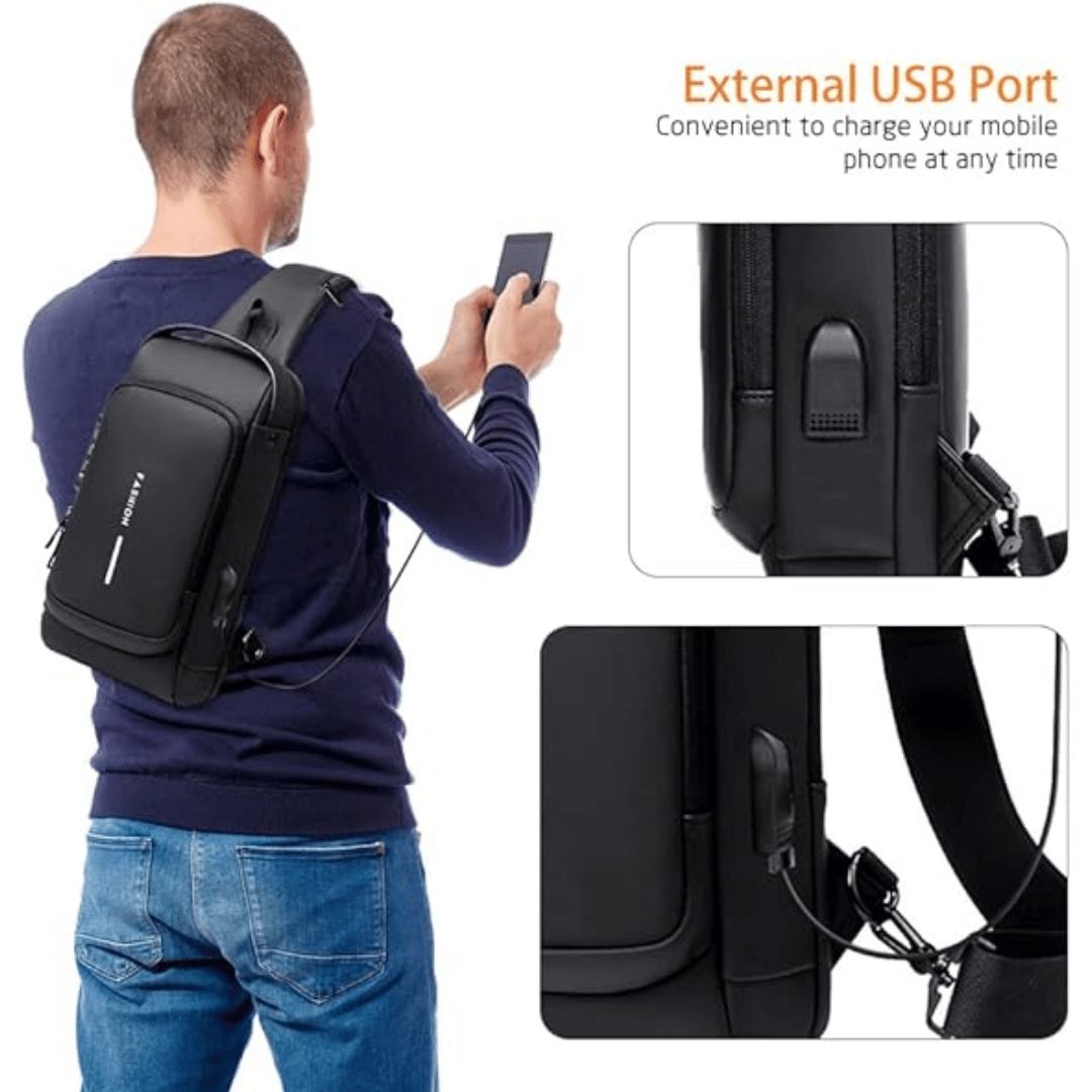 Men's Travel Black Sling Crossbody Bag