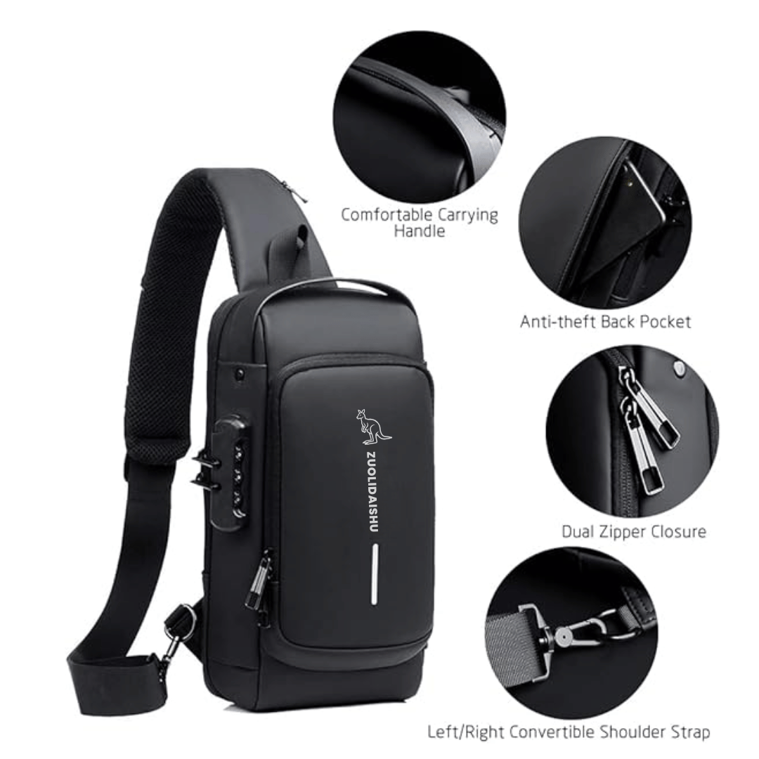 Men's Travel Black Sling Crossbody Bag