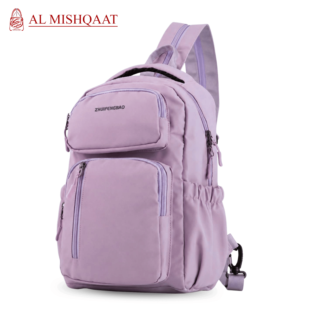 Light purple backpack with multiple pockets 