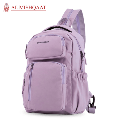 Light purple backpack with multiple pockets 