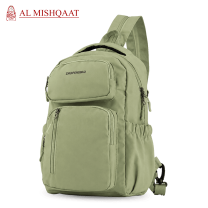 Green backpack with multiple pocket