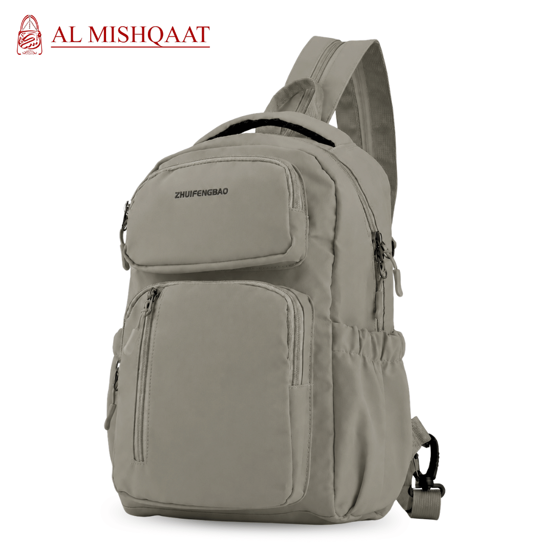 Brown backpack with multiple pockets 