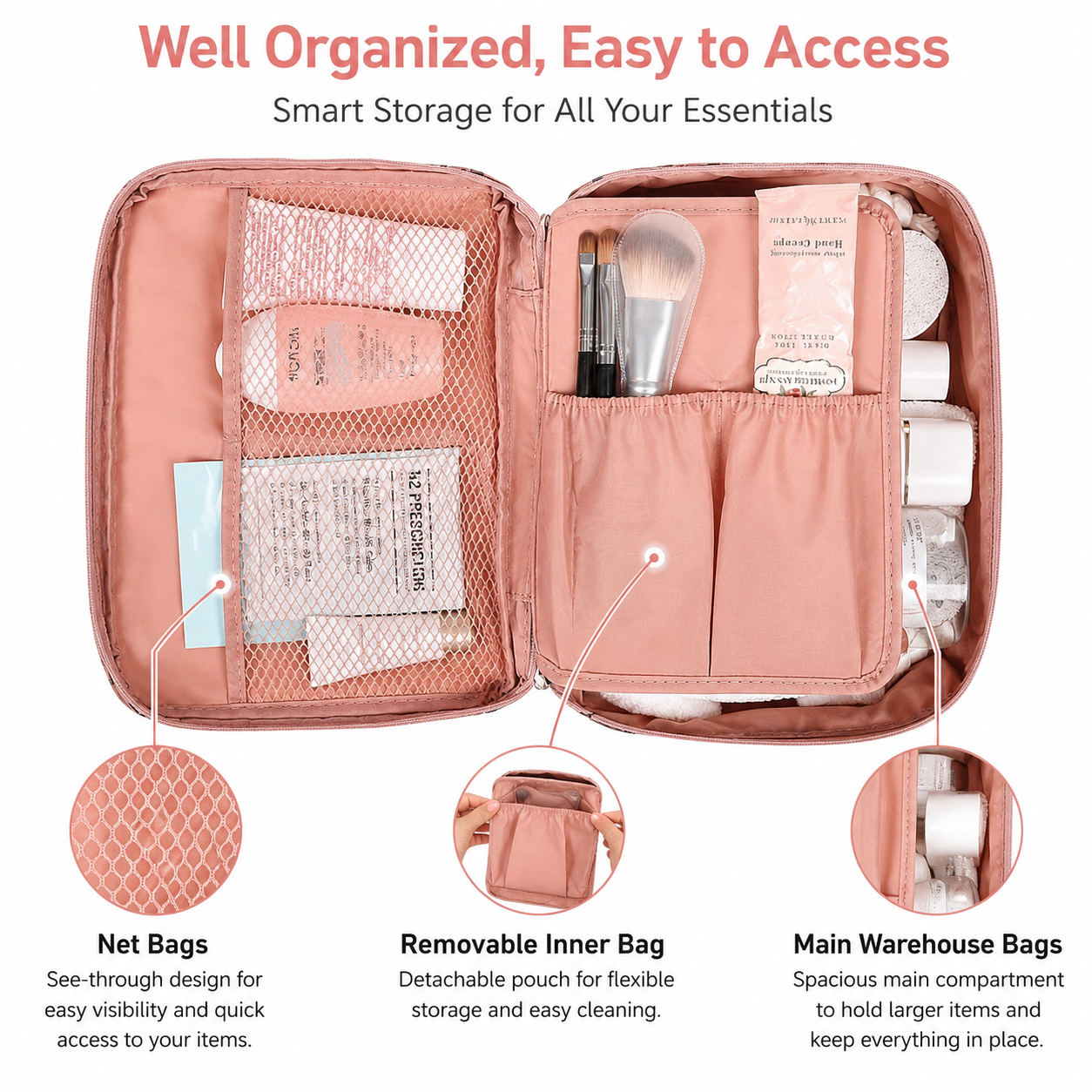 Makeup Bag Organizer for Women – Cosmetic Travel Pouch