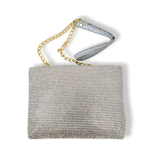 Shiny diamond studded shoulder bag Silver shoulder bags