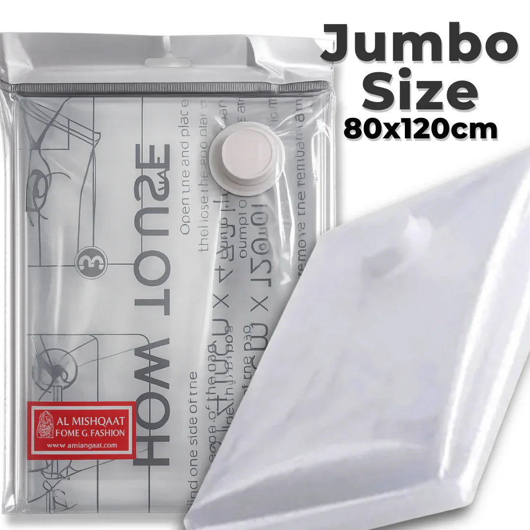 Jumbo flat vacuum storage bag 80x120cm
Large vacuum storage bag for clothes and blankets
Vacuum compression bag jumbo size