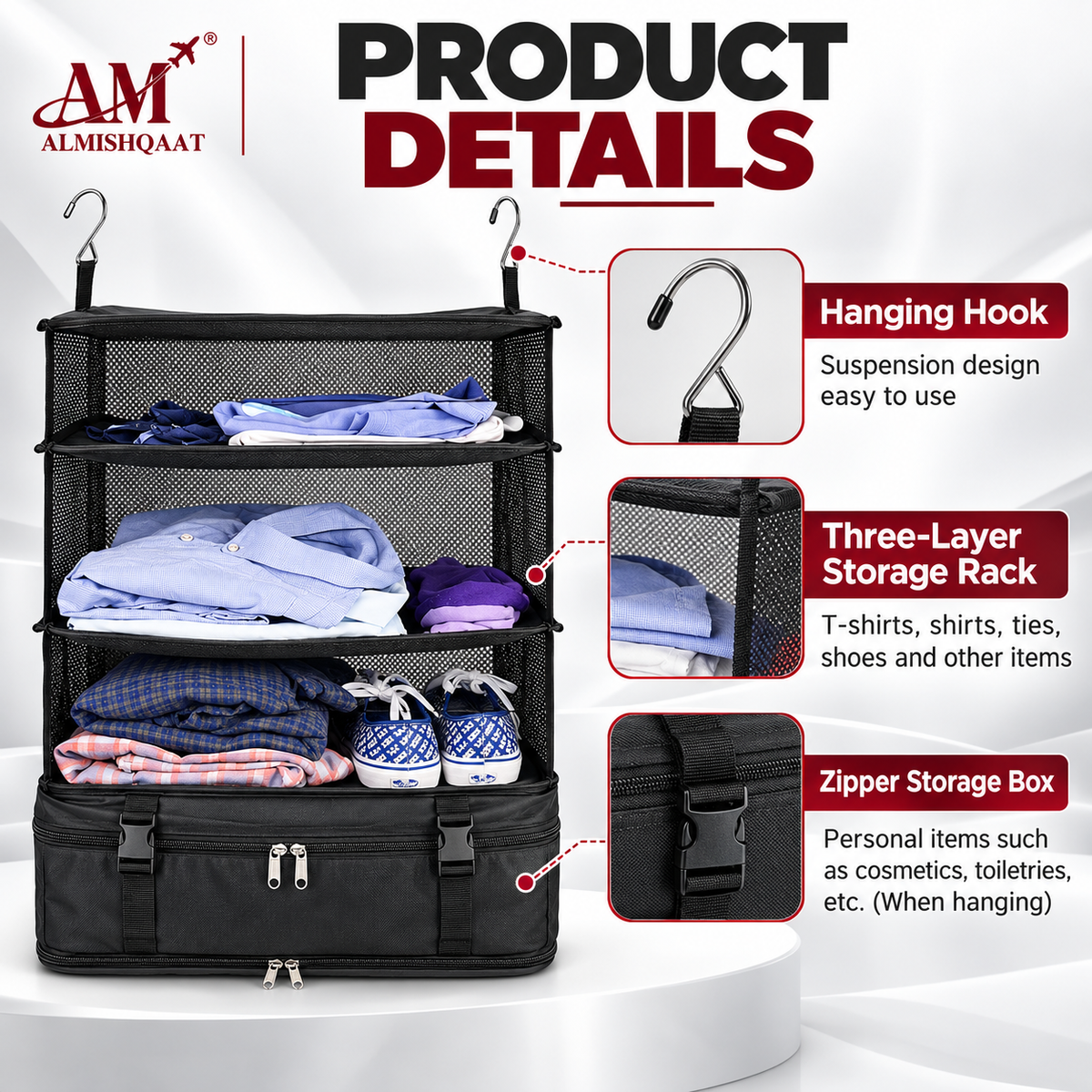 Foldable 3-Layer Multi-Functional Hanging Travel Organizer Bag