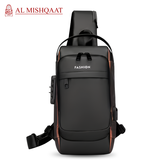 Black sling bag with Anti Theft lock, Mens Crossbody Bags