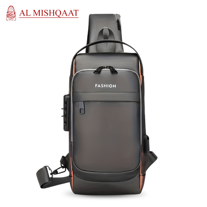 Gray sling bag with Anti Theft lock, Mens Crossbody Bags