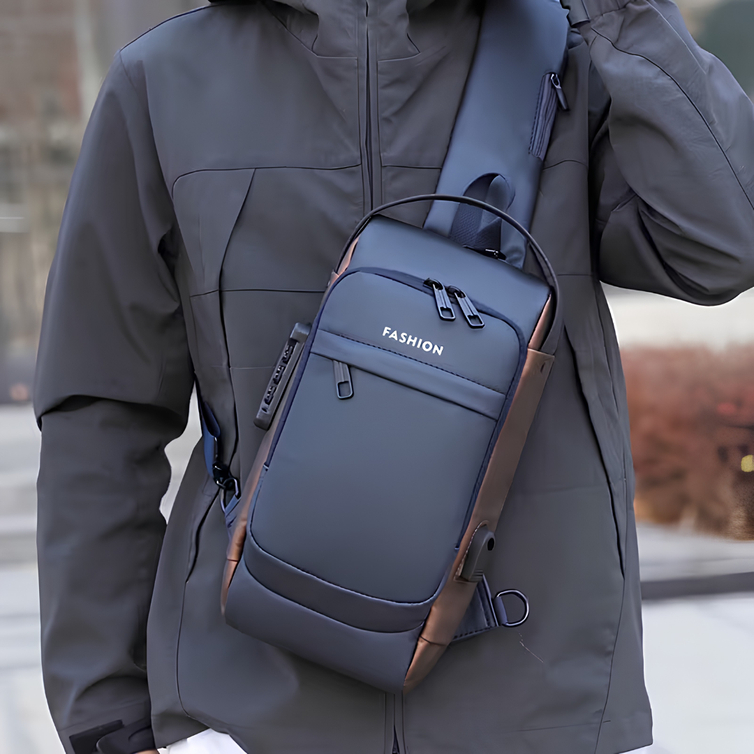 Black sling bag with Anti Theft lock, Mens Crossbody Bags