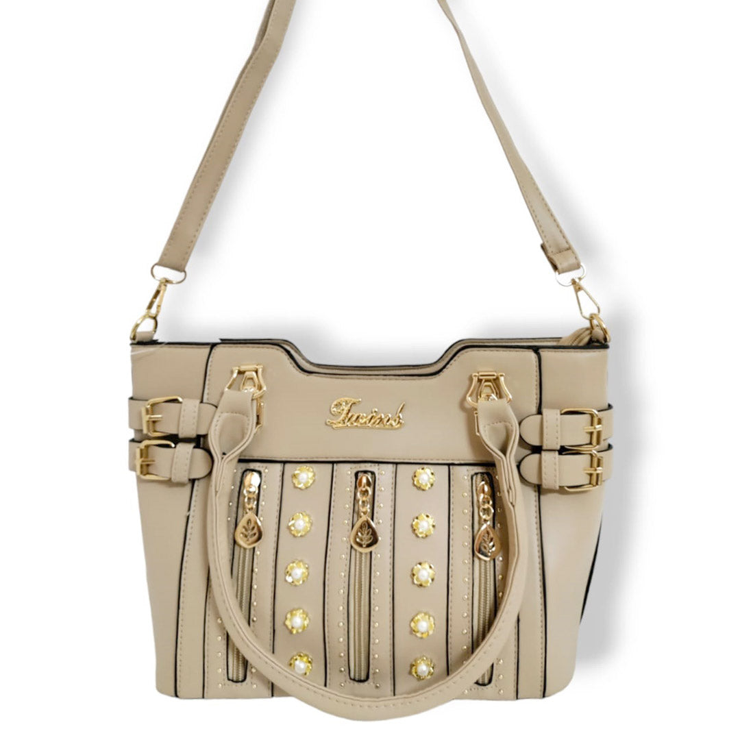 Elegant pearl studded hand / shoulder bag Beige hand/shoulder bags
