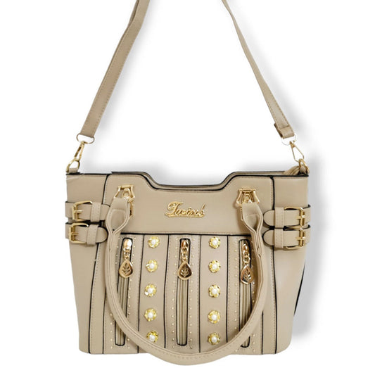 Elegant pearl studded hand / shoulder bag Beige hand/shoulder bags