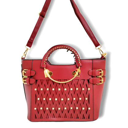 Elegant stylish crystal studded hand / shoulder bag dark red hand/shoulder bags