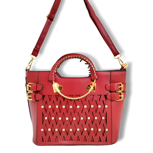 Elegant stylish crystal studded hand / shoulder bag dark red hand/shoulder bags